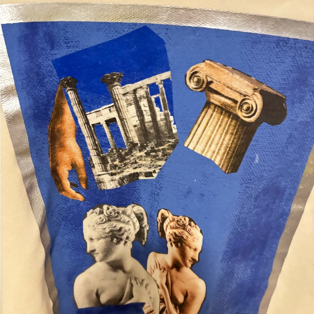 Artistic Graphic T-Shirt with Blue and Silver Accents